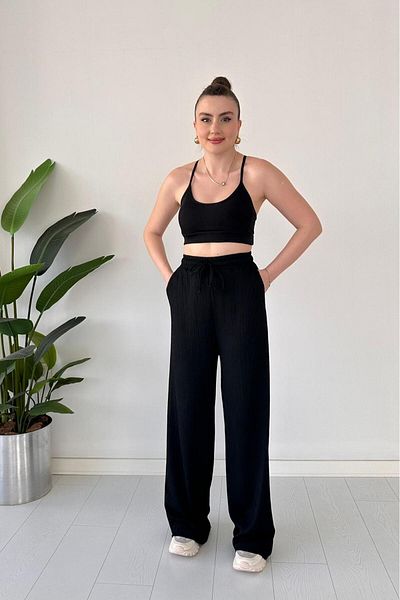MaziButik Seersucker Trousers Black