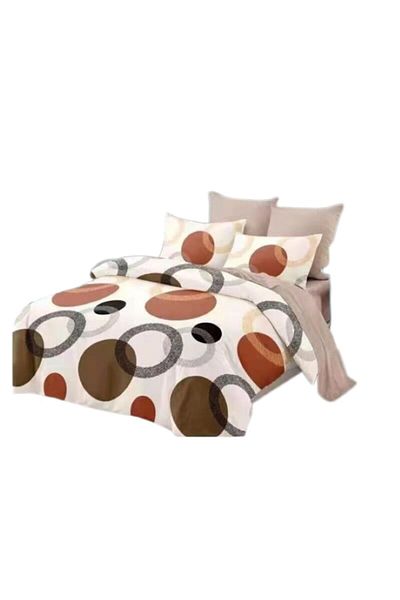 OEM Double bed linen, Finet, 6 pieces, 2 persons, Circles print, 230x250cm, White-Beige