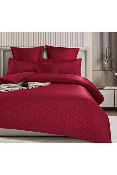 OEM Double Bed Linen, Checkered Pattern, Finet, 6 Pieces, 2 Persons, Uni, 180x200cm, Burgundy