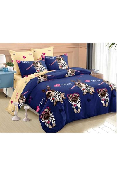 OEM Double bedding set, Spring, Finet, 6 pieces, 2-person, Dogs Party print, 230x250cm