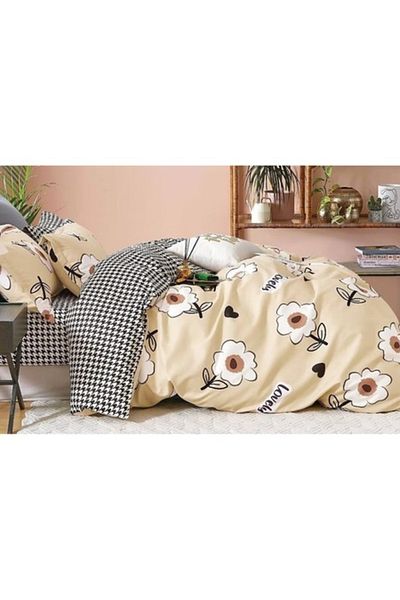 OEM Double Bed Linen, Talo, Finet, 6 Pieces, 2 Persons, Beige Floral Print, 230x245cm