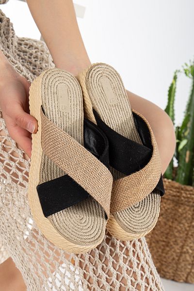 Hvz Straw Filling Sole Slippers Knitted Detailed Summer Beach Slippers and Casual Sandals - Get Number 1 Bigger -