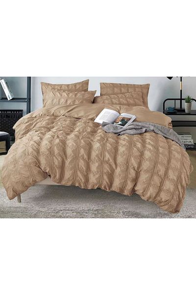 OEM Double Bed Set, Sonia-Home, Finet, Uni, Creponated Model, 6 Pieces, 2 Persons, 220x240cm, Coffee wit