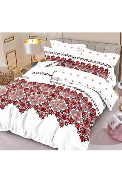 Pucioasa Double Bed Linen, Pucioasa, Traditional Print, 6 Pieces, 2 Persons, 180x200cm, M2, Finet Satin, Whit