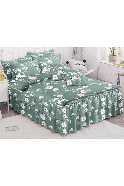 Pucioasa Double bed sheet set, ruffled sheet, Pucioasa, Finet, 6 pieces, 2 persons, Duck Egg Green, 200x230cm