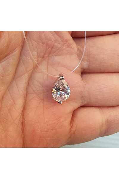 Eva Grace Elsi necklace, with transparent thread and silver teardrop pendant