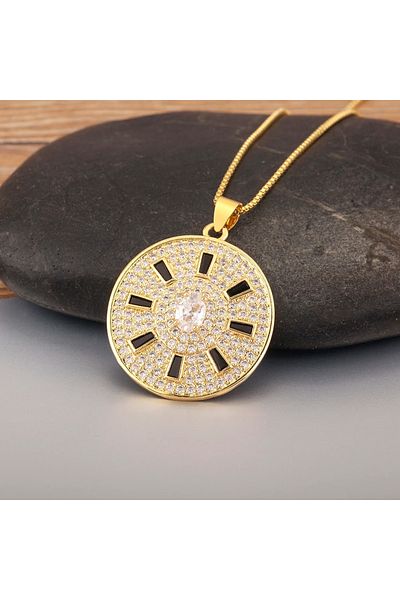 Eva Grace Rochelle necklace, gold, with round pendant, in vintage style - Boheme Collection