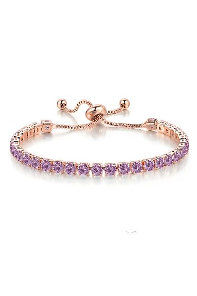 Eva Grace Darla tennis bracelet, rose gold, with pink-lilac zirconia stones, adjustable
