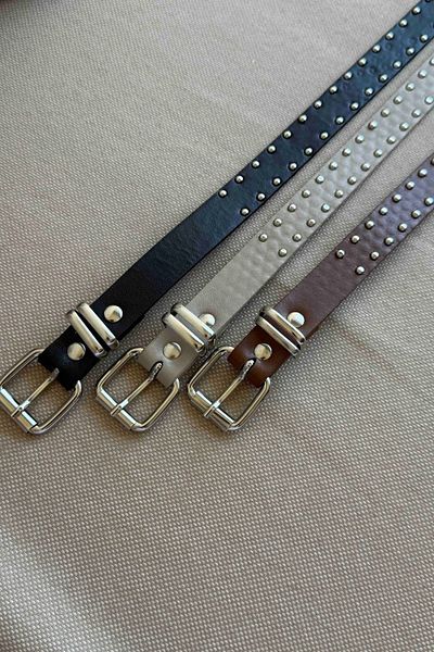 keisy Mia Studded Thin Silver Buckle Belt