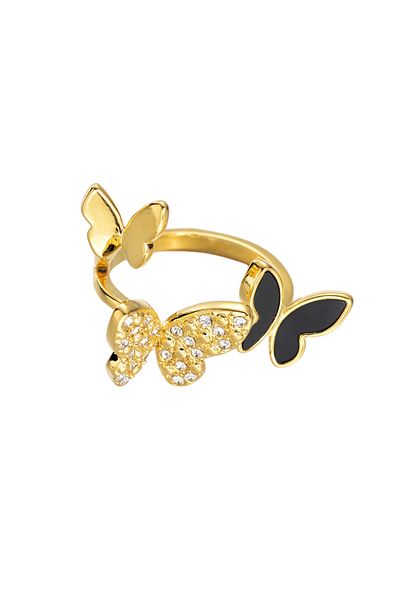 Eva Grace Elma ring, gold, stainless steel, with zirconia and butterfly pattern, adjustable