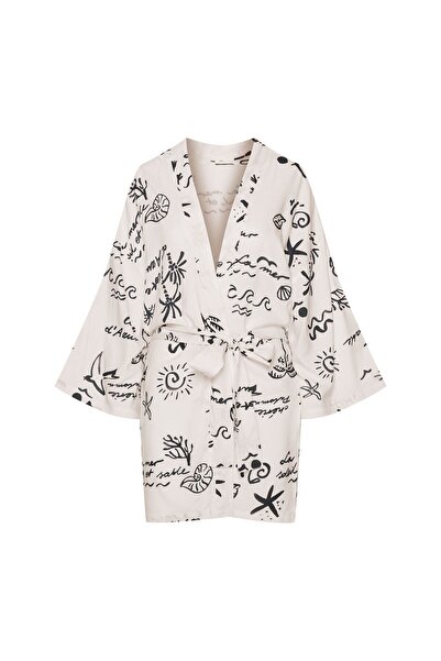 ESOTIQ Women's Beach Robe Kimono Mini Tunic Viscose Coastal Print Lightweight | Azzurro
