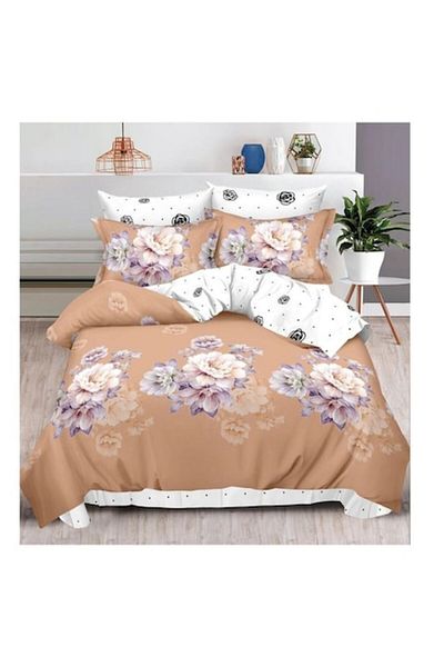 OEM Lenjerie de pat din finet, 6 piese, 4 fete perna, Elegant Home, 2 Persoane, 240 x 250cm, M7, bej