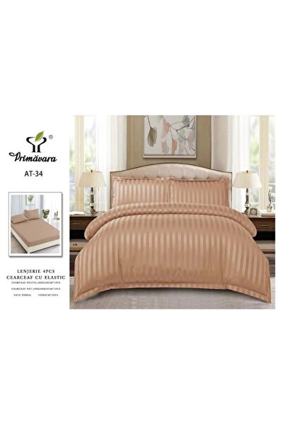 OEM Set of sheets for double bed, floral damask, elastic, 4 pieces, Plain, 180x200cm, coffee color