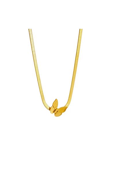 Eva Grace Martha necklace, gold, made of 18K gold-plated stainless steel, snake chain type, with butterfly pendant