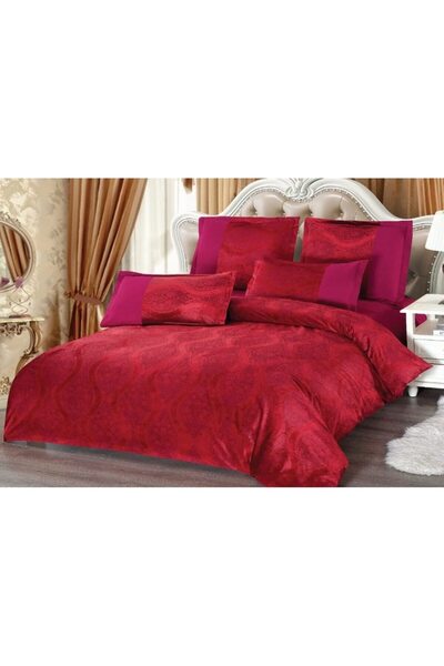 OEM Double Bed Sheet, Velvet, 6 Pieces, 2 Persons, Uni, 230x250cm, Red Grenadine