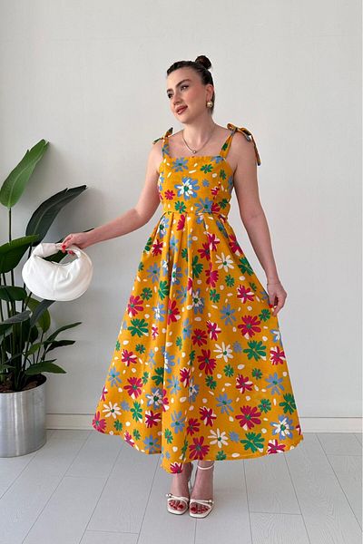 MaziButik Flower Strap Dress Yellow