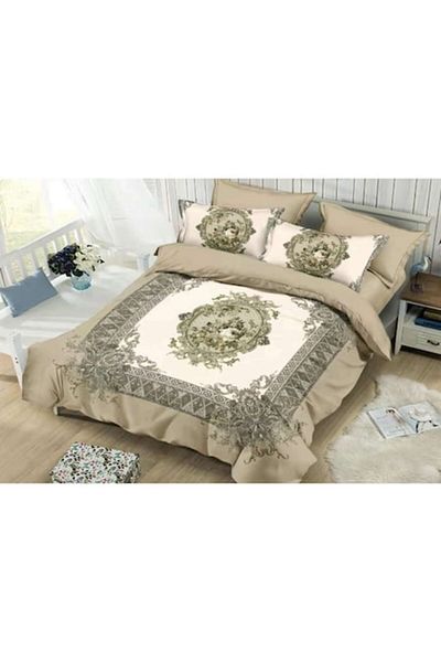 OEM Double Bedding, Velvet, 6 Pieces, Beige Print, 230x250 cm