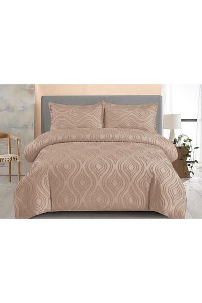 OEM Lenjerie de pat Grofat M1, Uni, 4 piese, 2 persoane, 230x250cm, Cafea cu lapte