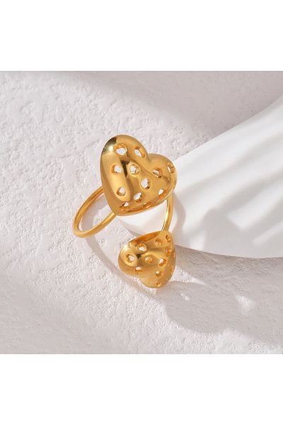 Eva Grace Cayla ring, gold, stainless steel, with heart pattern, adjustable