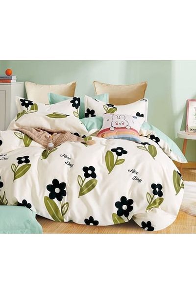 OEM Double Bedding Set, Talo, Finet, 6 Pieces, Black Floral Print, 230x245cm