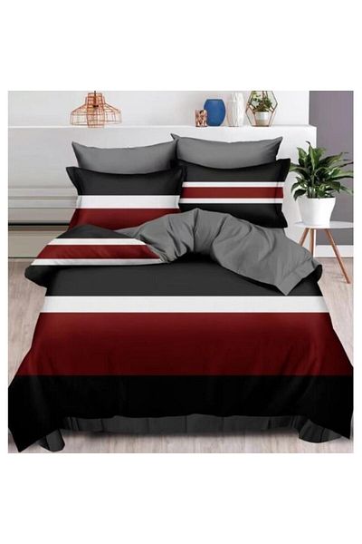 OEM Double Bed Linen, 6 Pieces, 2 People, 180x200cm, Finet Satin, Stripe Print, Multicolor