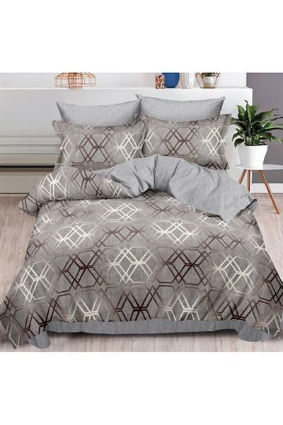 OEM Double Bed Linen Set, 6 Pieces, Abstract Print, 2 Persons, 200x230cm, Gray