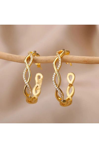 Eva Grace Olga earrings, gold, round, with zirconia, made of stainless steel