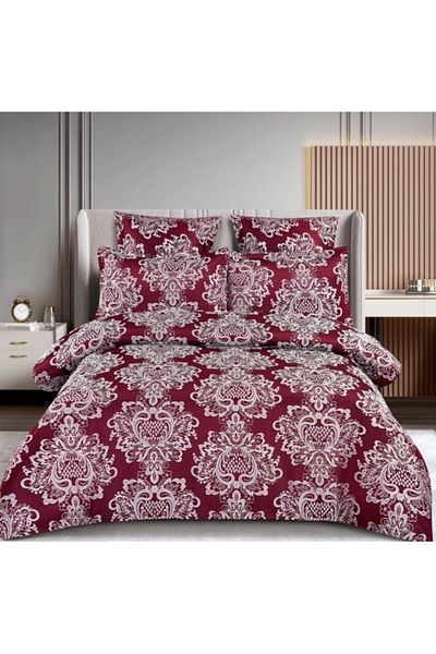 OEM Double Bed Linen, Elegant Model, Silk Imitation, 6 Pieces, 2 People, 180x200cm, Bordeaux-White