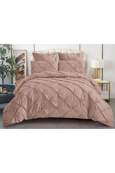 OEM Double Bed Linen Sonia-Home, Uni, Pleated Embroidery Model, 6 Pieces, Finet, 220x240cm, Light Brown