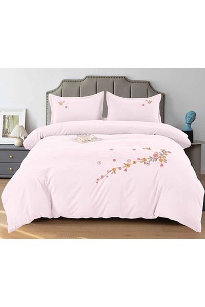 Pucioasa Luxury Double Bed Sheet, Pucioasa, Brodat M4 Model, Finet, 4 pieces, 2 persons, 245x250cm, Dusty Pin