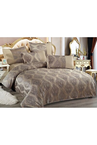 OEM Double Bed Linen, Velvet, 6 Pieces, 2 Persons, Uni, 230x250cm, Coffee with Milk