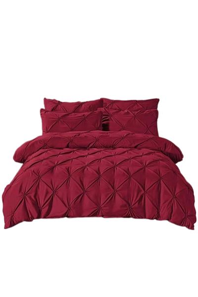 JOJO HOME Double Bed Sheet Set, Jojo Home, Uni, Pleated Embroidery Design, 6 Pieces, Finet, 230x250cm, Bordeau