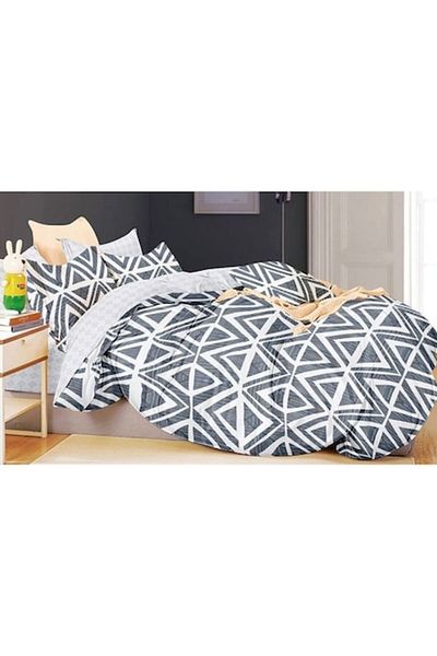 OEM Set de lenjerie de pat dublă, bumbac satinat, 4 piese, modele geometrice, 200x230cm
