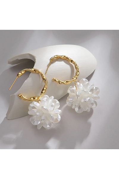 Eva Grace Renee earrings, gold and white, with floral pattern, made of stainless steel - Floral Paradise Collection