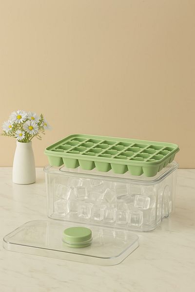 Anadolu Saray Automatic Press 48-Cup Shaped Ice Mold with Lid - Double Compartment Practical Design