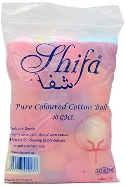 Shifa Cotton 40gm Balls Color (400536) --- 40gm colored cotton balls in a transparent bag