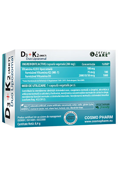 Cosmo Pharm Vitamina D3 K2 Lipozomala – absorbtie ridicata