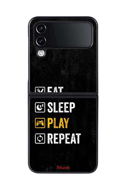 Tolwak غطاء حماية لهاتف Samsung Galaxy Z Flip 4، تناول الطعام، النوم، اللعب، التكرار