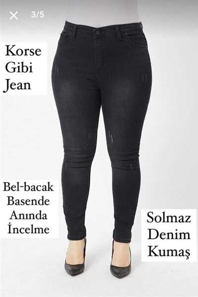TRENDNATUREL Plus Size Black Nail Lycra High Waist Jean Trousers