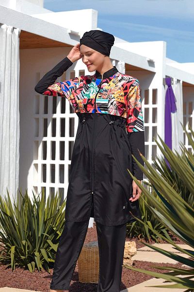Birgül Bektaş Colorful Pattern 3-Piece Hijab Swimsuit Set
