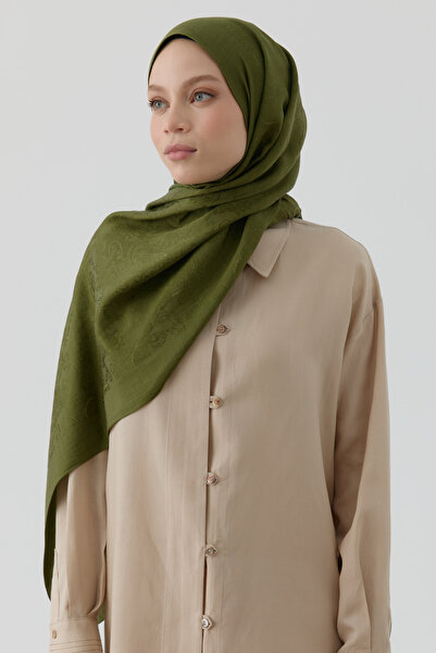 Tuğba Etnik Şal Desenli Nida Naturel Şal - Haki