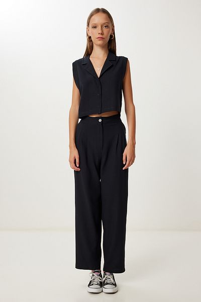 Lovelyİstanbul Linen Vest Pants Suit Lrv0117 Black