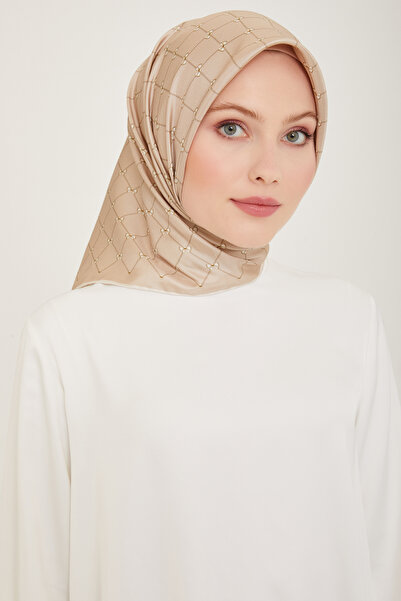 Belli Eșarfă din mătase twill 4006D model geometric Bej-33