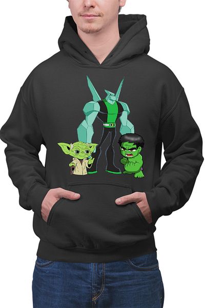 OEM Men's Hoodie Ben10 Hulk Yoda Master Chibi Wildmutt