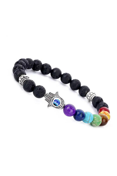 OEM BRĂȚARĂ AROMATERAPIE 7 CHAKRE + HAMSA - MÂNA FECIOAREI | PERLE DE LAVĂ AB...