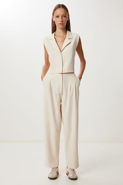 Lovelyİstanbul Linen Vest Pants Suit Lrv0117 Cream