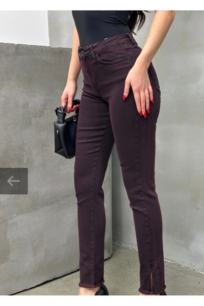 LACARINO High Waist Leg Dirty Stitching Detail Side Slit Jean Pants