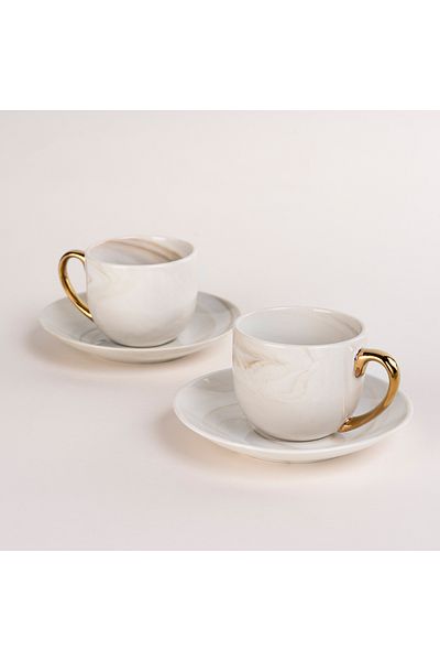 Dallaty La Mesa beige marble Turkish coffee cups set 12 pcs