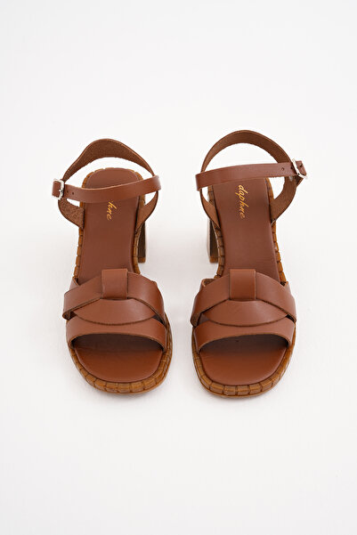 DaphneSandals 100% Handmade Genuine Leather Tan Women's Heeled Sandals - Rp2116