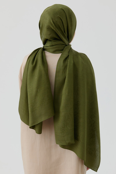 Tuğba Etnik Şal Desenli Nida Naturel Şal - Haki